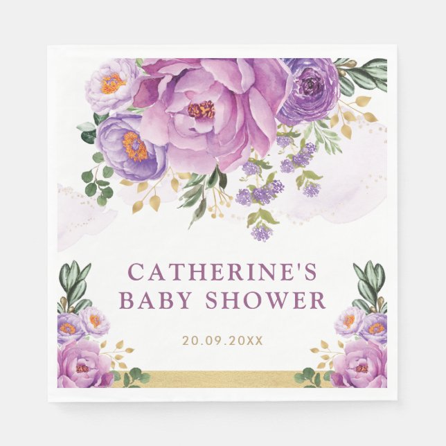Elegante Lila Lilac Blume Grüne Kinderdusche Serviette (Vorderseite)