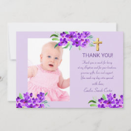 Elegante Lila Lilac-Cross-Girl-Taufe Dankeskarte