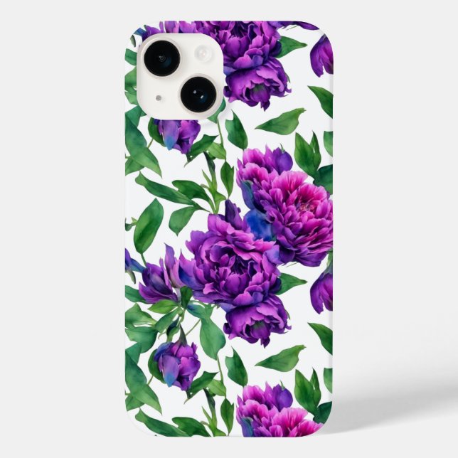Elegante lila magenta Aquarellblumen Blume Case-Mate iPhone 14 Hülle (Rückseite)