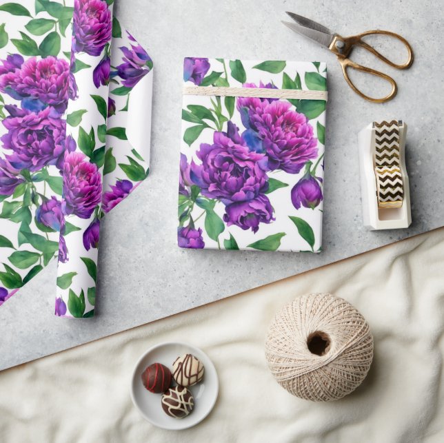 Elegante lila magenta Aquarellblumen Blume Geschenkpapier (Basteln)