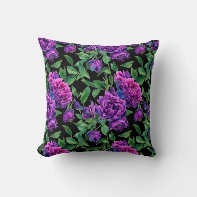 Elegante lila magenta Aquarellblumen Blume Kissen (Vorderseite)