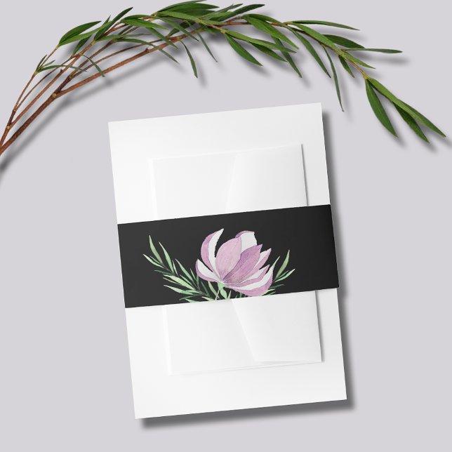 Elegante Lila Magnolia Einladungsbanderole (Elegant Purple Magnolia Floral Watercolor Wedding Invitation Belly Band)
