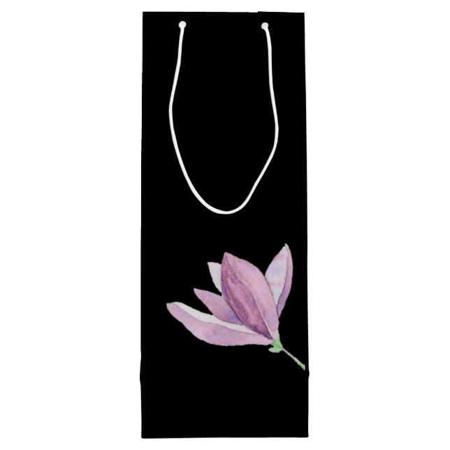 Elegante Lila Magnolia Geschenktüte Für Weinflaschen (Rückseite)