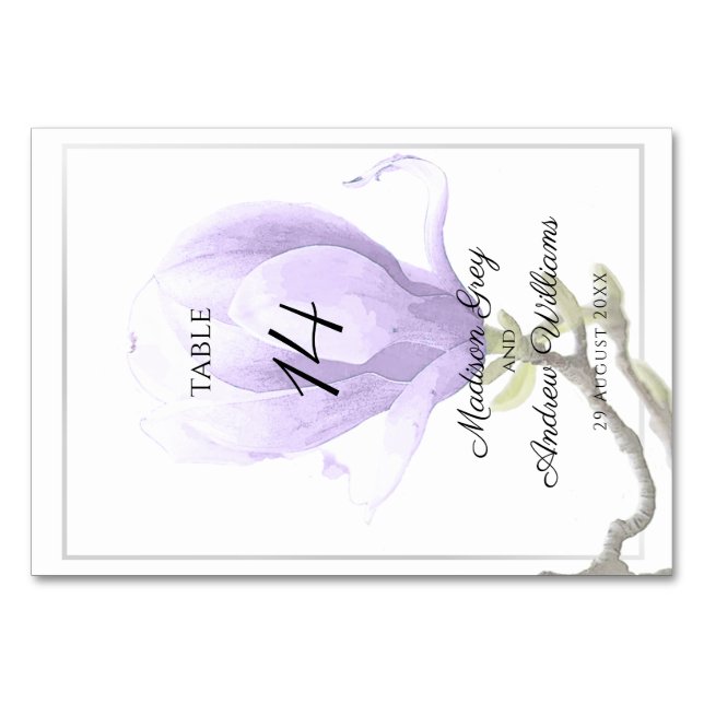 Elegante Lila Magnolia Hochzeit Tischnummer (Vorderseite)