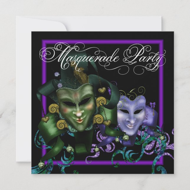 Elegante Lila Masquerade-Party Einladungen (Vorderseite)