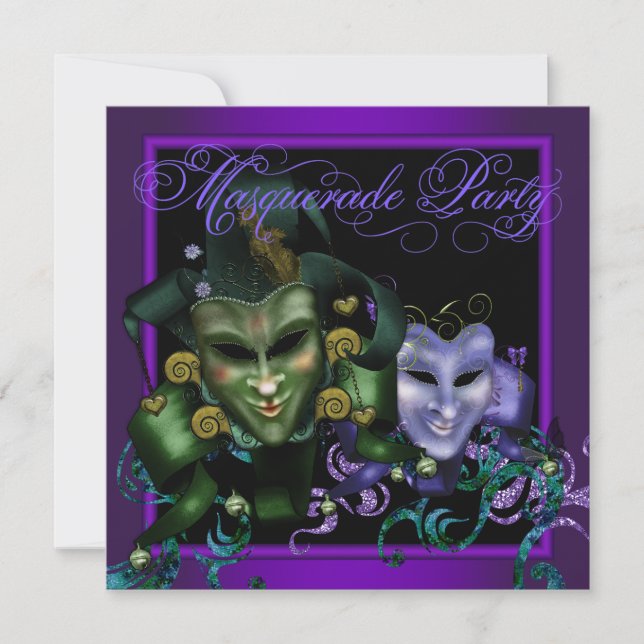 Elegante Lila Masquerade-Party Einladungen (Vorderseite)