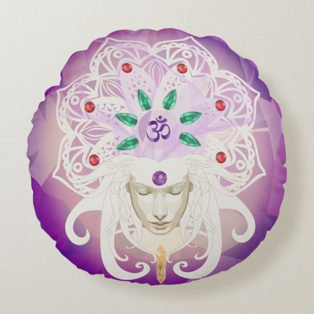 Elegante Lila Meditationsgöttin Rundes Kissen (Vorderseite)