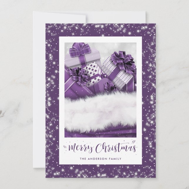 Elegante Lila Merry Christmas Card Feiertagskarte (Vorderseite)
