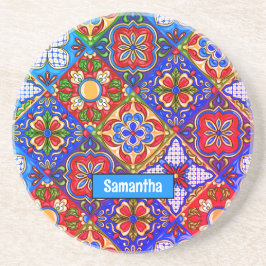 Elegante lila mexikanische Talavera-Fliesen Getränkeuntersetzer