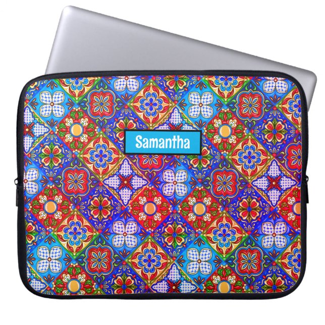 Elegante lila mexikanische Talavera-Fliesen Laptopschutzhülle (Vorderseite)