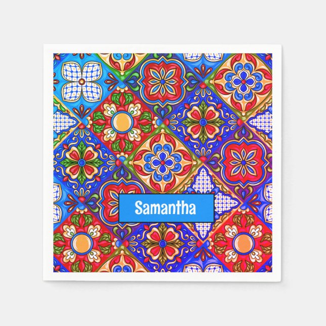 Elegante lila mexikanische Talavera-Fliesen Serviette (Vorderseite)