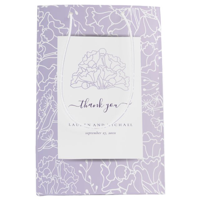 Elegante Lila Minimalistische Hochzeit Vielen Dank Mittlere Geschenktüte (Vorderseite)