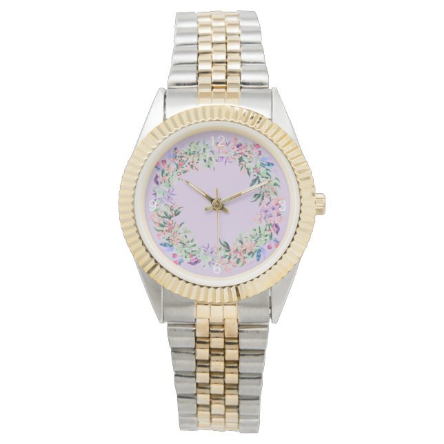 Elegante Lila, moderne, florale Frauenwache Armbanduhr (Vorderseite)