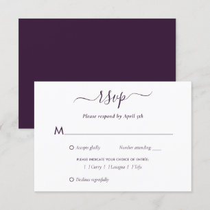 Elegante Lila, moderne Script Wedding RSVP Card Karte