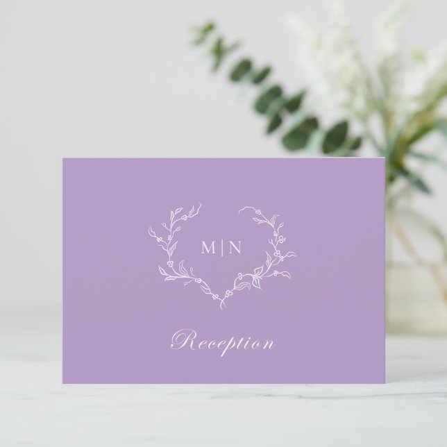 Elegante Lila Monogram-Empfang-Hochzeit Begleitkarte (Stehend Vorderseite)