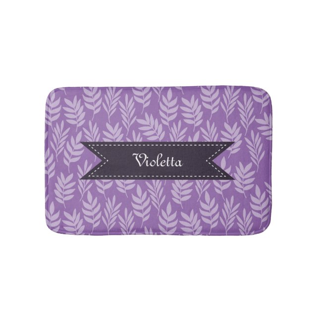 Elegante Lila Muster-Lavendel-Blätter mit Namen Badematte (Vorderseite)
