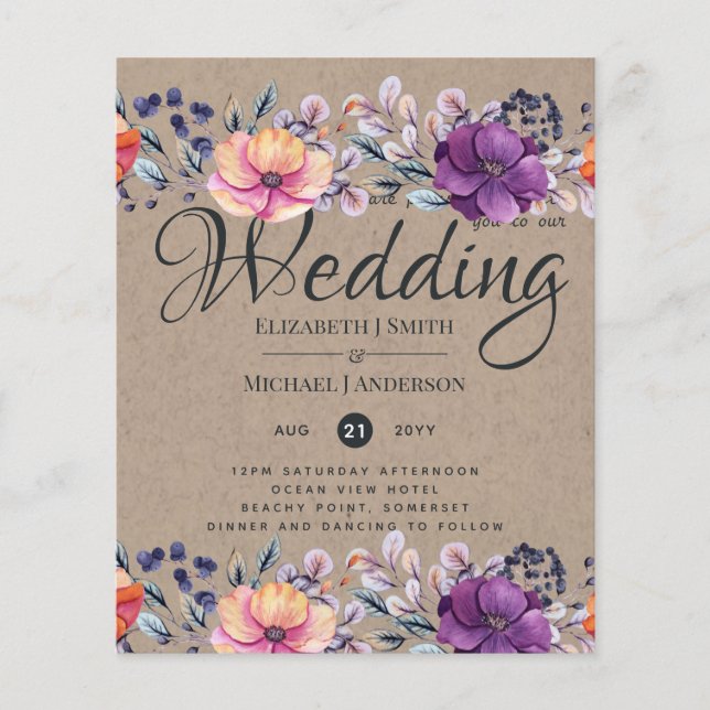 Elegante Lila Orange Hochzeit Flyer (Vorne)