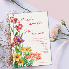 Elegante, Lila-orange Wildblumen Hochzeit Magneteinladung