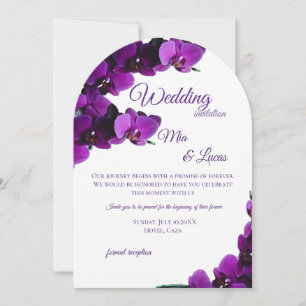 Elegante lila Orchideen-Bogen-Hochzeitseinladung Einladung