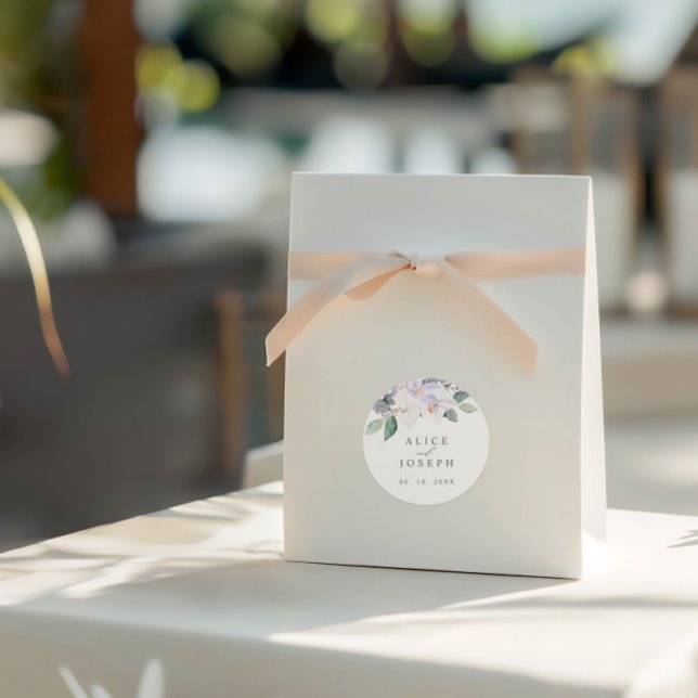 Elegante Lila Orchideen & Grüne Hochzeit Runder Aufkleber (Elegant Purple Orchids & Greenery Wedding Classic Round Sticker)