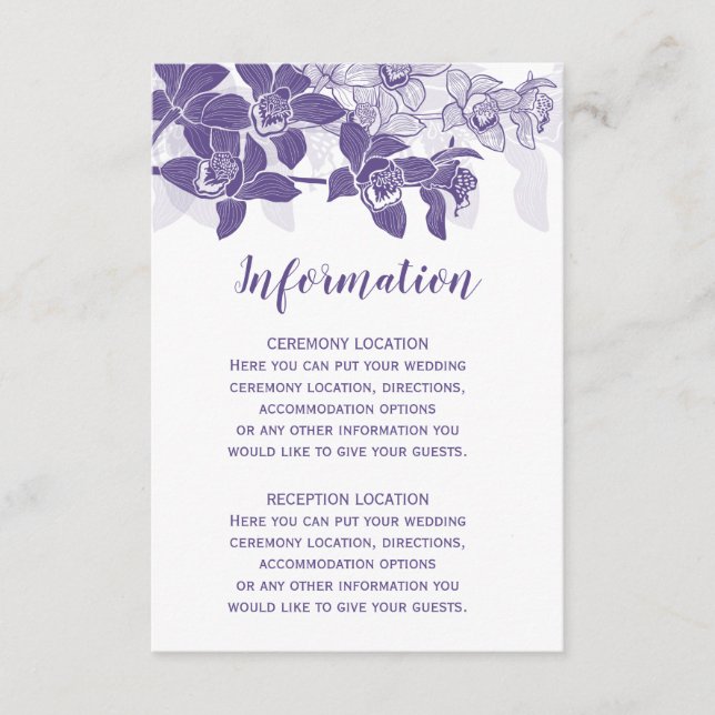 Elegante Lila Orchideen Hochzeiten Begleitkarte (Vorderseite)