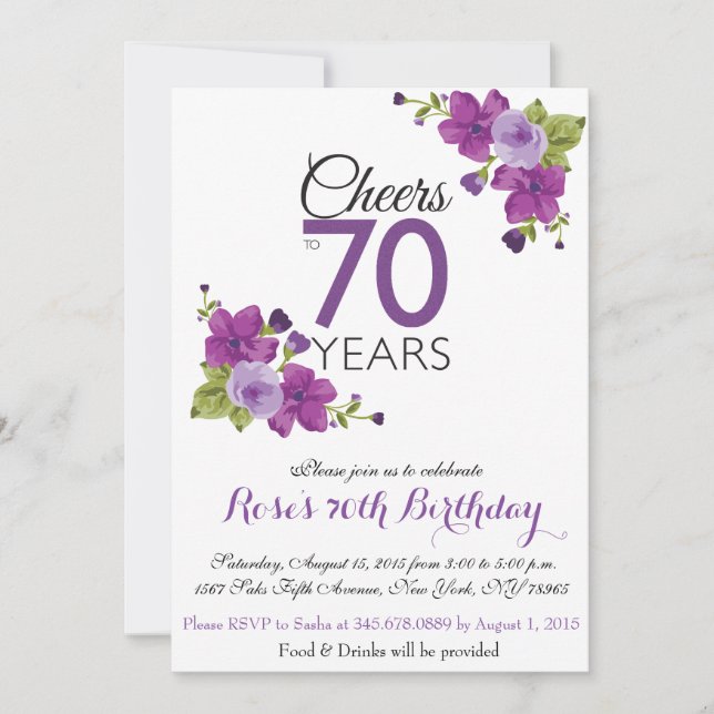 Elegante Lila Paint Blume 70. Geburtstag Einladung (Vorderseite)
