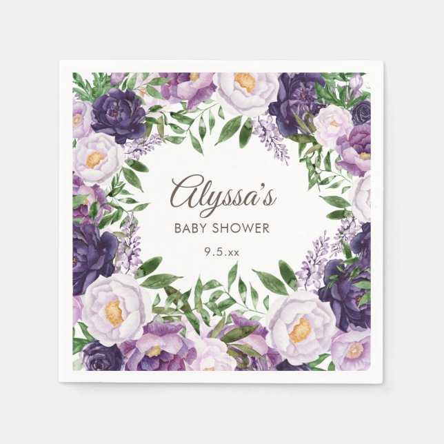 Elegante Lila Peonies Floral Girl Baby Dusche Serviette (Vorderseite)