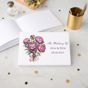 Elegante Lila Peony Floral Wedding Gästebuch