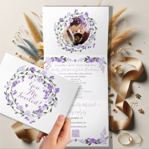 Elegante Lila Peony Floral Wedding Tri-Fold Invi Dreifach Gefaltete Einladung