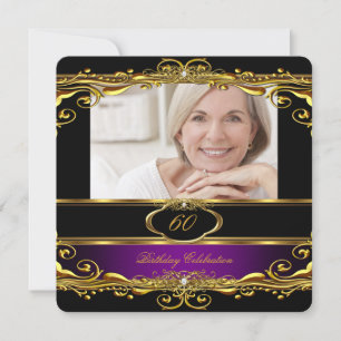 Elegante Lila-Pflaume-Schwarz-Gold 60. Geburtstags Einladung