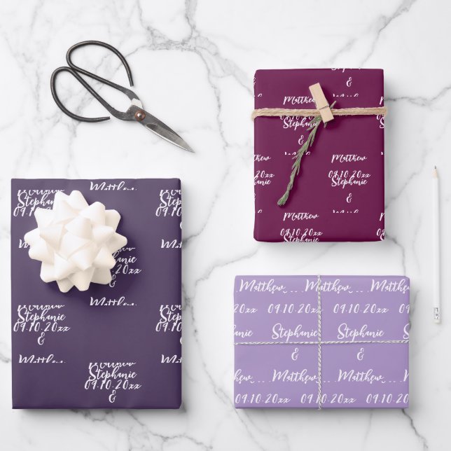 Elegante Lila Pflaumenbräune Geschenkpapier Set (Vorderseite)