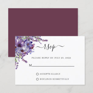 Elegante Lila Pflaumenkugeln Hochzeit RSVP Karte