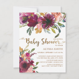 Elegante Lila Pink Gold Floral Script Baby Dusche Einladung