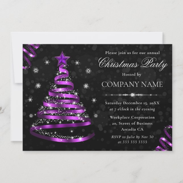 Elegante Lila Ribbon Tree Corporate Weihnachten Einladung (Vorderseite)