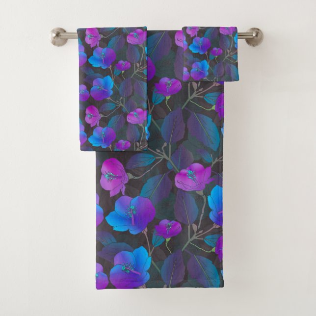 Elegante Lila-rosa Blume Badhandtuch Set (Insitu)