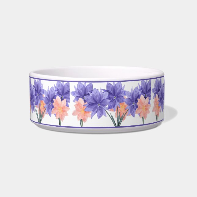 Elegante Lila Rosa Blume Blumenmuster Hundekatze Napf (Vorderseite)