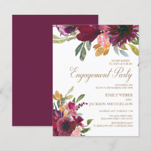 Elegante Lila Rosa Gold Floral Script-Verlobung Einladung