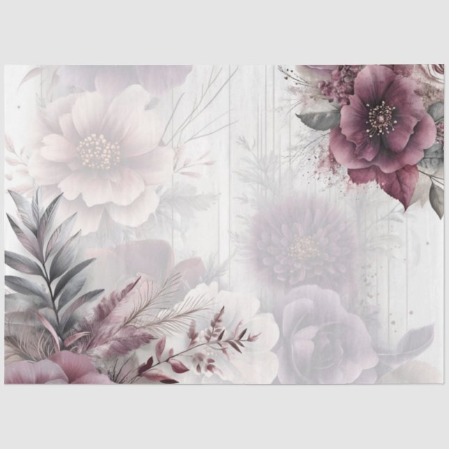 Elegante lila, rosa und maronfarbene Blüten Seidenpapier (Vorderseite)