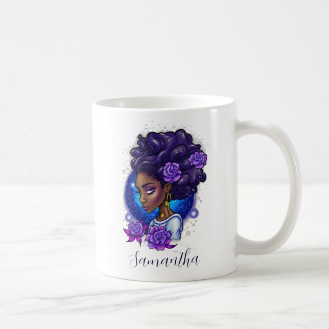 Elegante Lila Rose Afro Woman Kaffeetasse (Rechts)