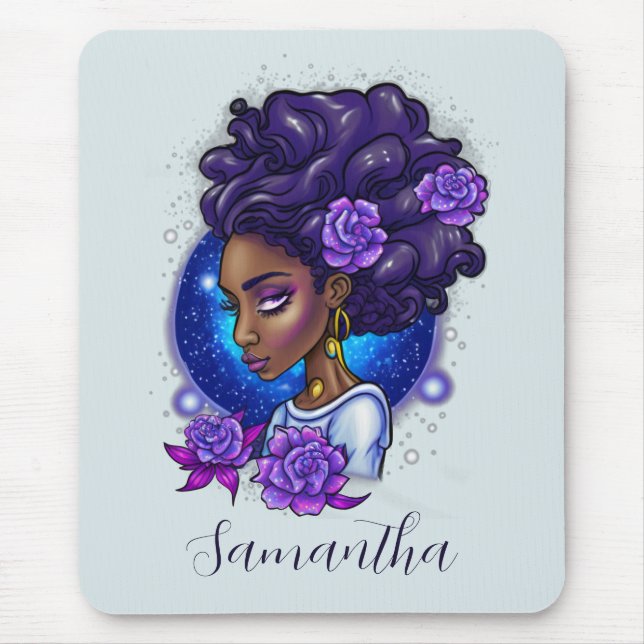 Elegante Lila Rose Afro Woman Mousepad (Vorne)