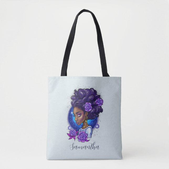 Elegante Lila Rose Afro Woman Tasche (Vorderseite)