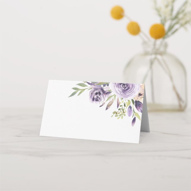 Elegante Lila Rose Blumenhochzeit Platzkarte (Vorderseite)