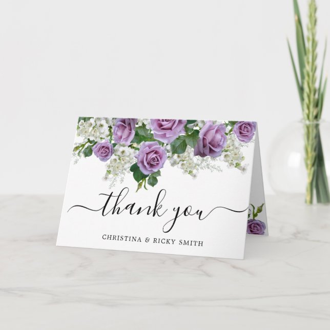 Elegante Lila Rose Bouquet Blume Hochzeit Danke (Vorderseite)