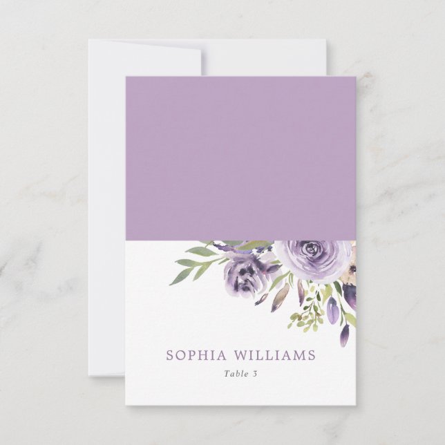 Elegante Lila Rose Floral Wedding Platzkarte (Vorderseite)