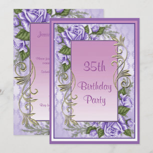 Elegante Lila Rose Gerahmt 35. Geburtstag Einladung
