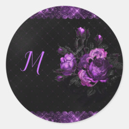 Elegante Lila Rose & Grenzen auf Black Personalize Runder Aufkleber