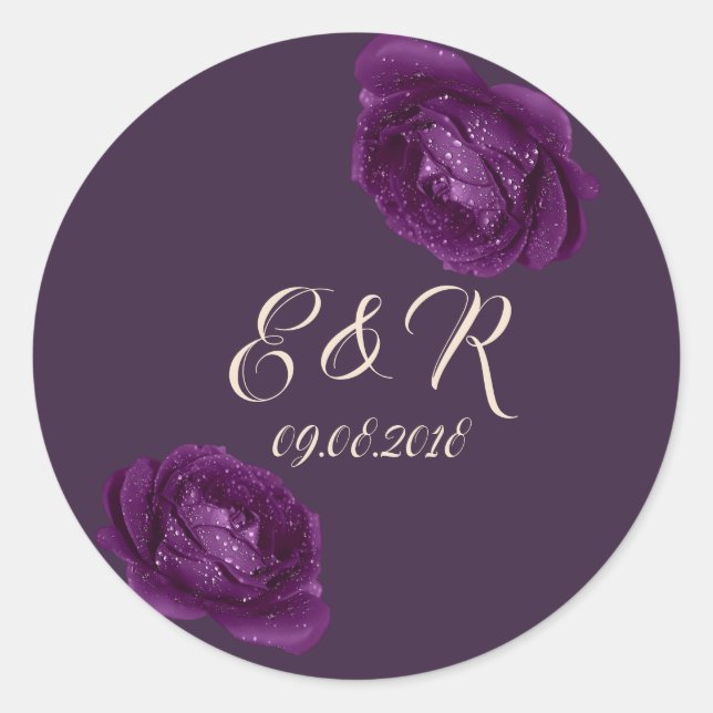 Elegante Lila Rose Hochzeit Runder Aufkleber (Vorderseite)