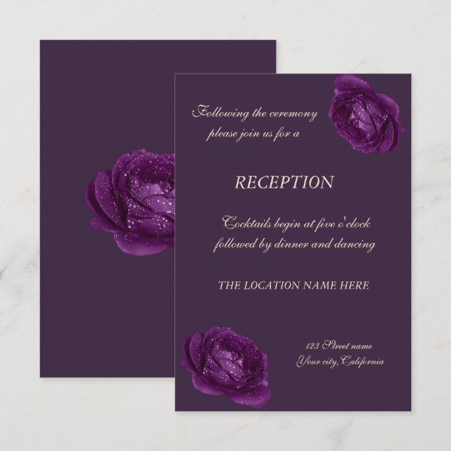 Elegante Lila Rose Hochzeitsempfang Einladung (Vorne/Hinten)