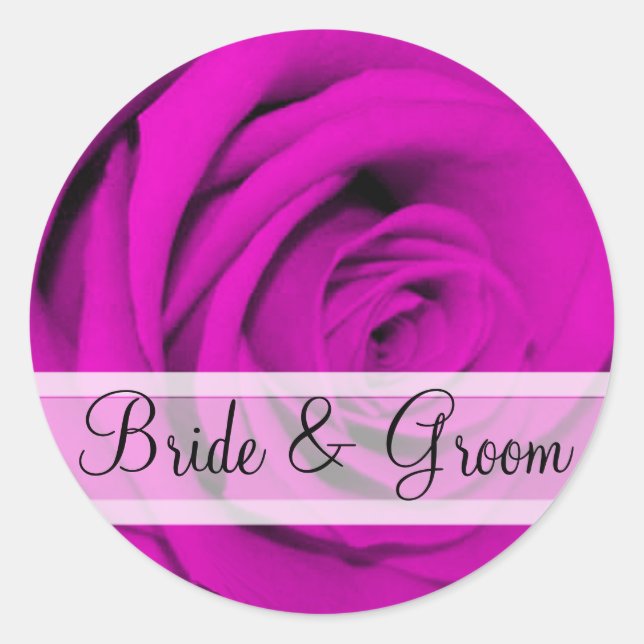 Elegante Lila Rose Hochzeitsticker Runder Aufkleber (Vorderseite)