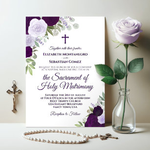 Elegante Lila Rose Moderne katholische Hochzeit Einladung